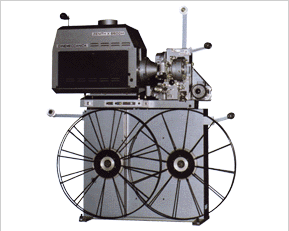 35mm film projector with the supply and take-up reels below